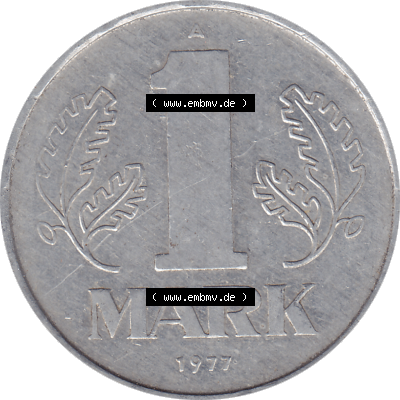 DDR Münze 1956-1990 Umlaufmünze / Kursmünze 1972-1990, A 1 Mark 1977-10. Bildmaterial als transparente PNG-Grafik mit der Rückseite mit Wertzahl bzw. Nominalwert... Sammlung