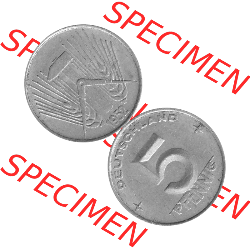 DDR Münze 1948-1990 Umlaufmünze / Kursmünze in Grau 1952-1953, A 5 Pfennig 1952-01 Graustufen. Bildmaterial als transparente Graustufen - s/w - Grau - Schwarzweiß... Sammlung