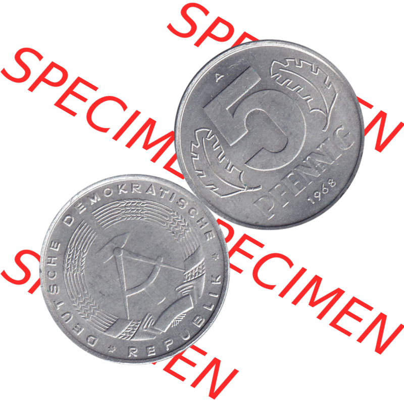 DDR Münze 1948-1990 Umlaufmünze / Kursmünze 1968-1990, Mzz. A für Berlin der DDR 5 Pfennig 1968-06. Bildmaterial als transparente PNG-Grafik mit der Vorderseite... Sammlung