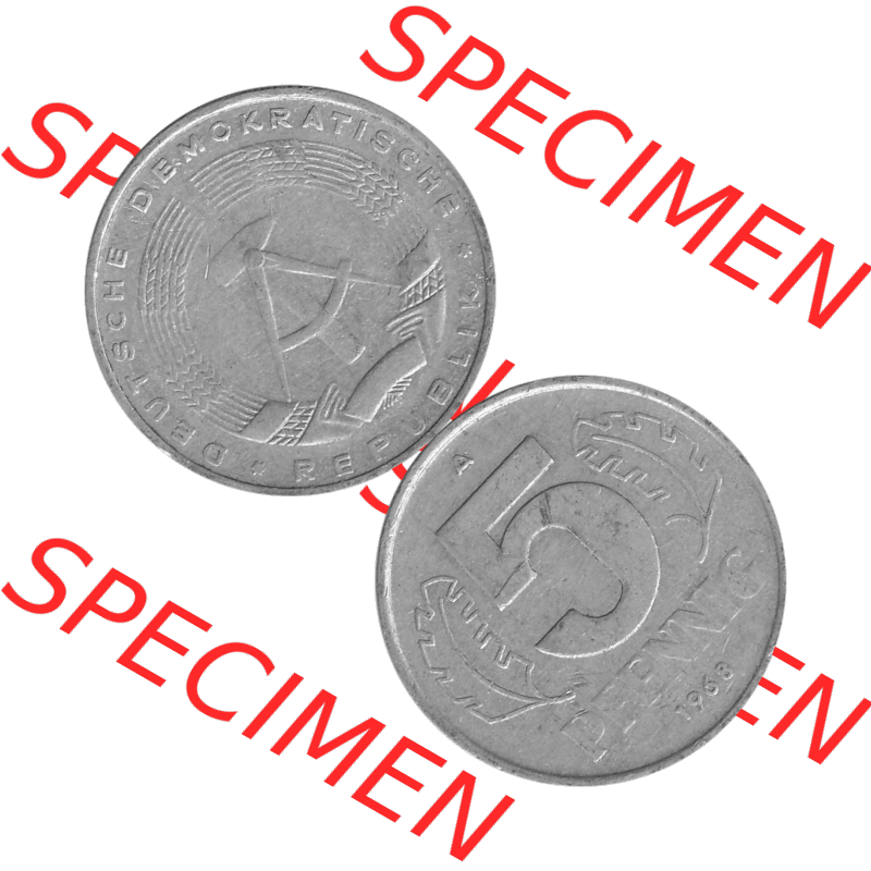 DDR Münze 1948-1990 Umlaufmünze / Kursmünze in Grau 1968-1990, A 5 Pfennig 1968-02 Graustufen. Bildmaterial als transparente Graustufen - s/w - Grau - Schwarzweiß... Sammlung