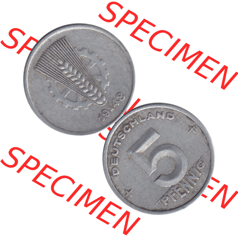 DDR Münze 1948-1990 Umlaufmünze / Kursmünze 1948-1950, Mzz. A für Berlin der DDR 5 Pfennig 1948-02. Bildmaterial als transparente PNG-Grafik mit der Vorderseite... Sammlung