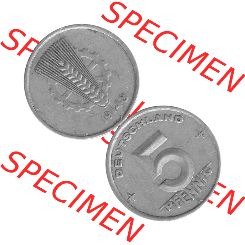 DDR Münze 1948-1990 Umlaufmünze / Kursmünze in Grau 1948-1950, A 5 Pfennig 1948-01 Graustufen. Bildmaterial als transparente Graustufen - s/w - Grau - Schwarzweiß... Sammlung