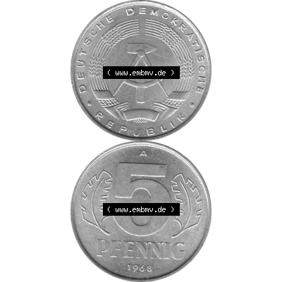 DDR Münze 1948-1990 Umlaufmünze / Kursmünze in Grau 1968-1990, A 5 Pfennig 1968-05 Graustufen. Bildmaterial als transparente Graustufen - s/w - Grau - Schwarzweiß... Sammlung