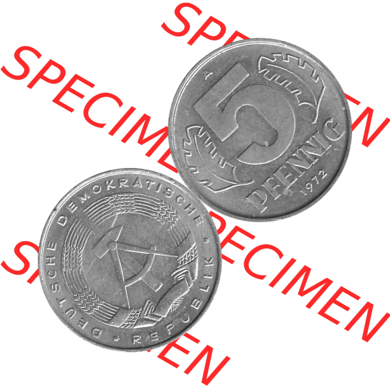 DDR Münze 1948-1990 Umlaufmünze / Kursmünze in Grau 1968-1990, A 5 Pfennig 1972-01 Graustufen. Bildmaterial als Graustufen - s/w - Grau - Schwarzweiß aus farbiger... Sammlung