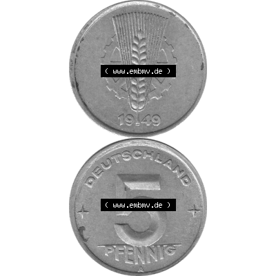 DDR Münze 1948-1990 Umlaufmünze / Kursmünze in Grau 1948-1950, A 5 Pfennig 1949-01 Graustufen. Bildmaterial als transparente Graustufen - s/w - Grau - Schwarzweiß... Sammlung