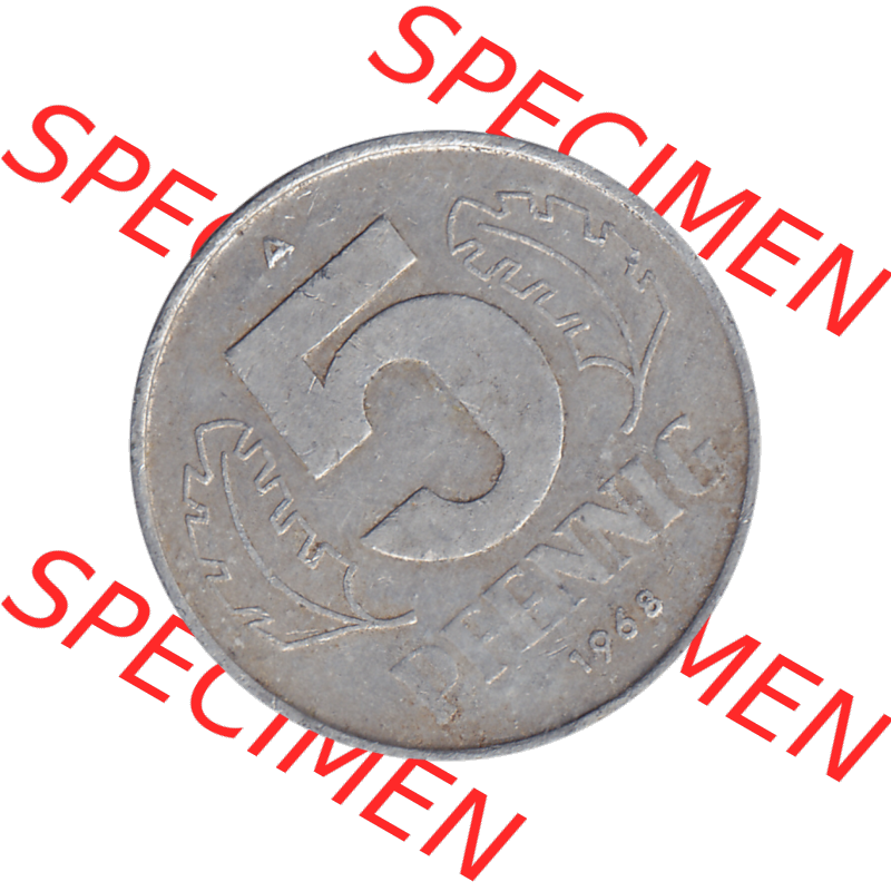 DDR Münze 1948-1990 Umlaufmünze / Kursmünze 1968-1990, Mzz. A für Berlin der DDR 5 Pfennig 1968-03. Bildmaterial als transparente PNG-Grafik mit der Rückseite... Sammlung