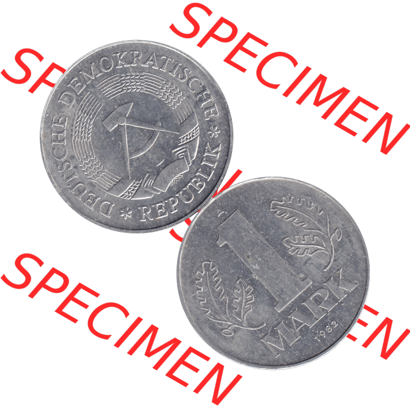 DDR Münze 1956-1990 Umlaufmünze / Kursmünze 1972-1990, A 1 Mark 1982-01. Bildmaterial als transparente PNG-Grafik mit der Vorderseite und Rückseite vertikal untereinander... Sammlung