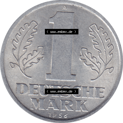 DDR Münze 1956-1990 Umlaufmünze / Kursmünze 1956-1963, A 1 Deutsche Mark 1956 (Stück 9). Bildmaterial als transparente PNG-Grafik... Sammlung