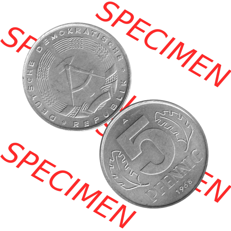 DDR Münze 1948-1990 Umlaufmünze / Kursmünze in Grau 1968-1990, A 5 Pfennig 1968-06 Graustufen. Bildmaterial als transparente Graustufen - s/w - Grau - Schwarzweiß... Sammlung
