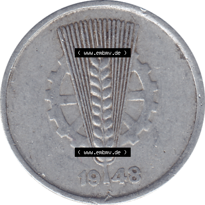 DDR Münze 1948-1990 Umlaufmünze / Kursmünze 1948-1950, Mzz. A für Berlin der DDR 5 Pfennig 1948-01. Bildmaterial als transparente PNG-Grafik mit der Vorderseite... Sammlung