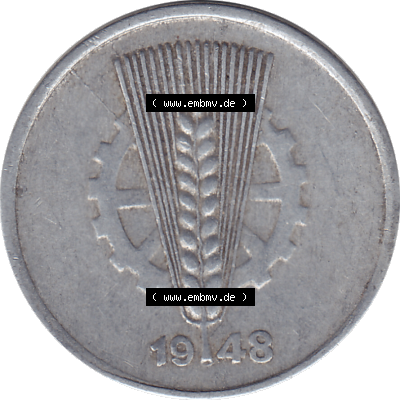 DDR Münze 1948-1990 Umlaufmünze / Kursmünze 1948-1950, Mzz. A für Berlin der DDR 5 Pfennig 1948-02. Bildmaterial als transparente PNG-Grafik mit der Vorderseite... Sammlung