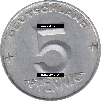 DDR Münze 1948-1990 Umlaufmünze / Kursmünze 1952-1953, Mzz. A für Berlin der DDR 5 Pfennig 1952, Fünf Pfennig DDR (GDR) Münzen Sammlung