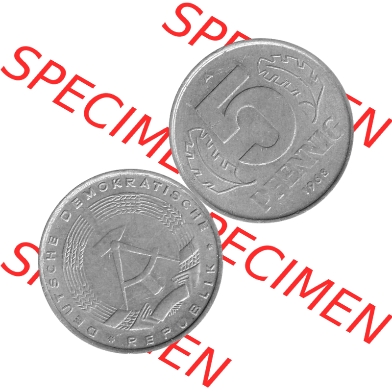 DDR Münze 1948-1990 Umlaufmünze / Kursmünze in Grau 1968-1990, A 5 Pfennig 1968-04 Graustufen. Bildmaterial als Graustufen - s/w - Grau - Schwarzweiß aus farbiger... Sammlung
