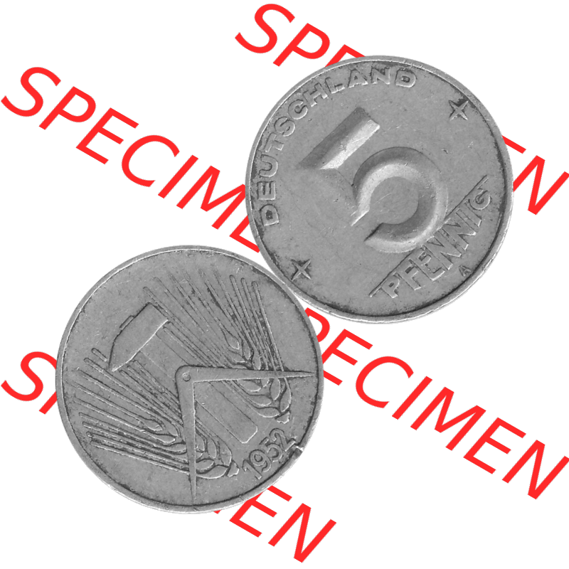 DDR Münze 1948-1990 Umlaufmünze / Kursmünze in Grau 1952-1953, A 5 Pfennig 1952-02 Graustufen. Bildmaterial als Graustufen - s/w - Grau - Schwarzweiß aus farbiger... Sammlung