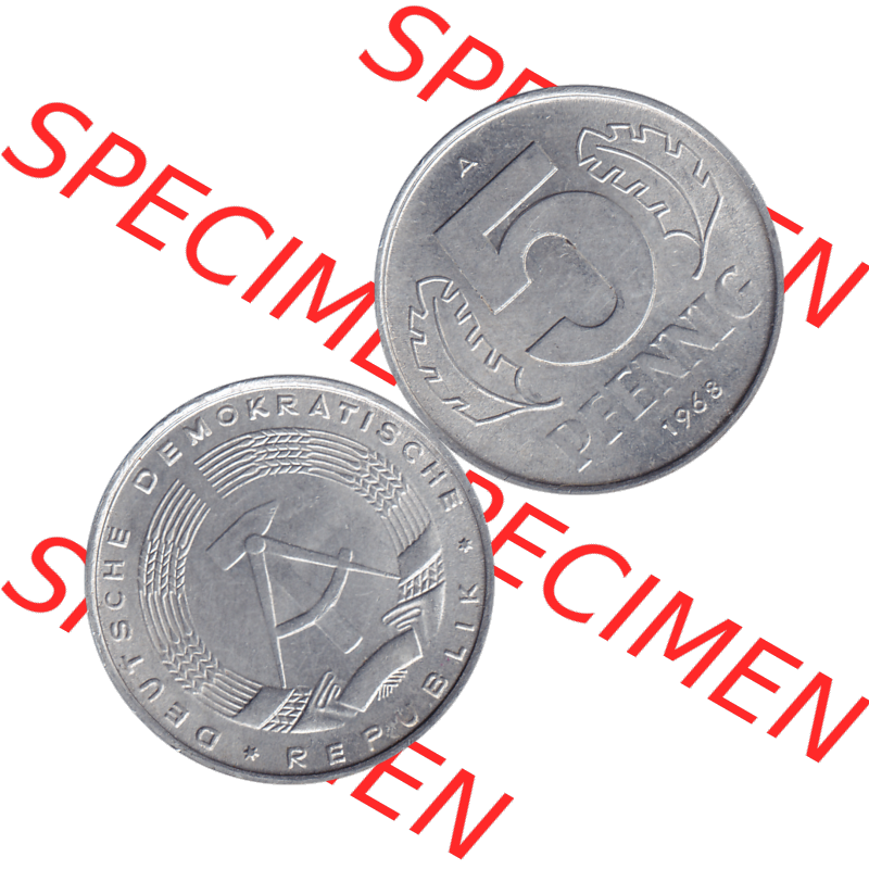 DDR Münze 1948-1990 Umlaufmünze / Kursmünze 1968-1990, Mzz. A für Berlin der DDR 5 Pfennig 1968-05. Bildmaterial als transparente PNG-Grafik mit der Vorderseite... Sammlung