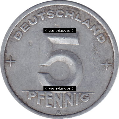 DDR Münze 1948-1990 Umlaufmünze / Kursmünze 1948-1950, Mzz. A für Berlin der DDR 5 Pfennig 1948, Fünf Pfennig DDR (GDR) Münzen Sammlung