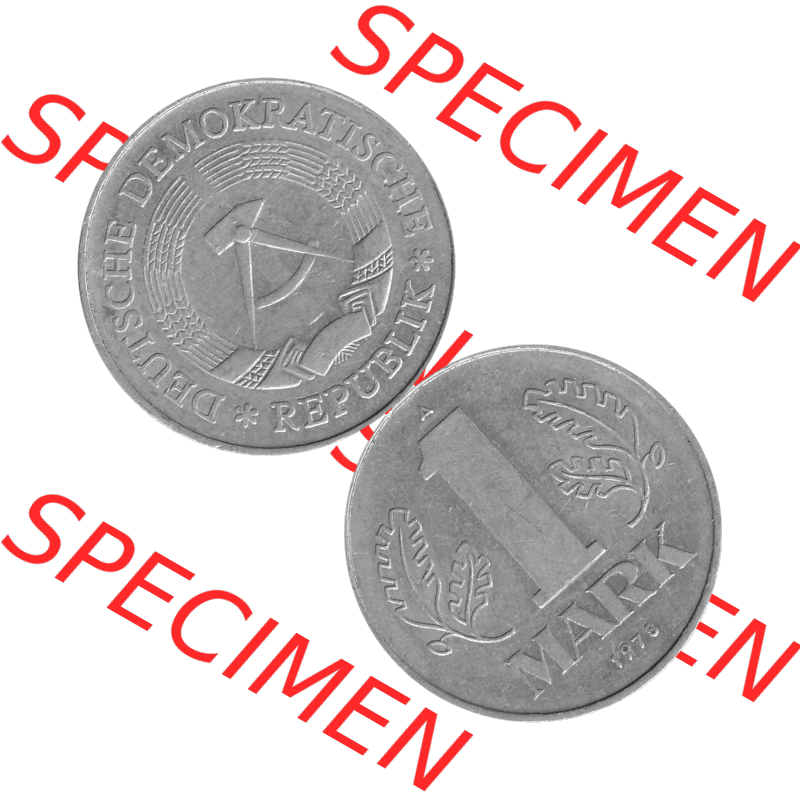 DDR Münze 1956-1990 Umlaufmünze / Kursmünze 1972-1990, A 1 Mark 1978-04 Graustufen. Bildmaterial als transparente Graustufen PNG-Grafik mit der Vorderseite und Rückseite... Sammlung