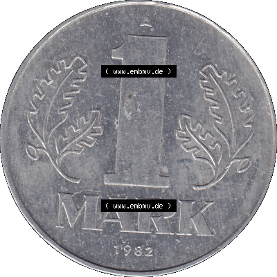 DDR Münze 1956-1990 Umlaufmünze / Kursmünze 1972-1990, A 1 Mark 1982-01. Bildmaterial als transparente PNG-Grafik mit der Rückseite mit Wertzahl bzw. Nominalwert... Sammlung