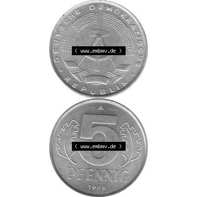 DDR Münze 1948-1990 Umlaufmünze / Kursmünze in Grau 1968-1990, A 5 Pfennig 1968-06 Graustufen. Bildmaterial als transparente Graustufen - s/w - Grau - Schwarzweiß... Sammlung
