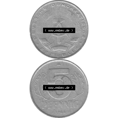DDR Münze 1948-1990 Umlaufmünze / Kursmünze in Grau 1968-1990, A 5 Pfennig 1968-02 Graustufen. Bildmaterial als transparente Graustufen - s/w - Grau - Schwarzweiß... Sammlung