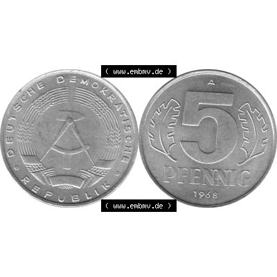 DDR Münze 1948-1990 Umlaufmünze / Kursmünze in Grau 1968-1990, A 5 Pfennig 1968-06 Graustufen. Bildmaterial als Graustufen - s/w - Grau - Schwarzweiß aus farbiger... Sammlung