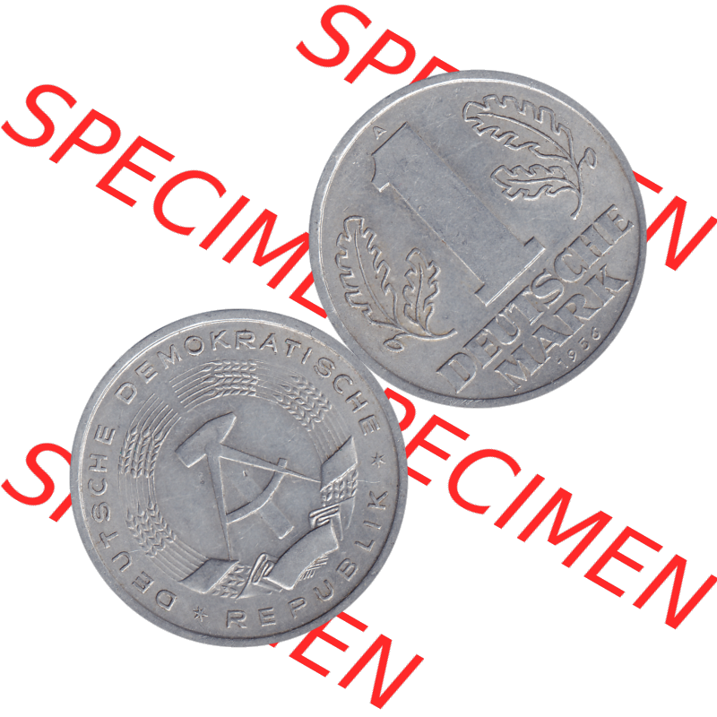 DDR Münze 1956-1990 Umlaufmünze / Kursmünze 1956-1963, A 1 Deutsche Mark 1956-11. Bildmaterial als transparente PNG-Grafik mit der Vorderseite und Rückseite horizontal... Sammlung