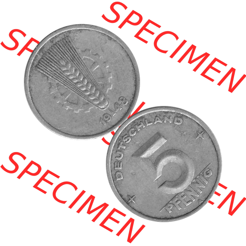 DDR Münze 1948-1990 Umlaufmünze / Kursmünze in Grau 1948-1950, A 5 Pfennig 1948-03 Graustufen. Bildmaterial als transparente Graustufen - s/w - Grau - Schwarzweiß... Sammlung