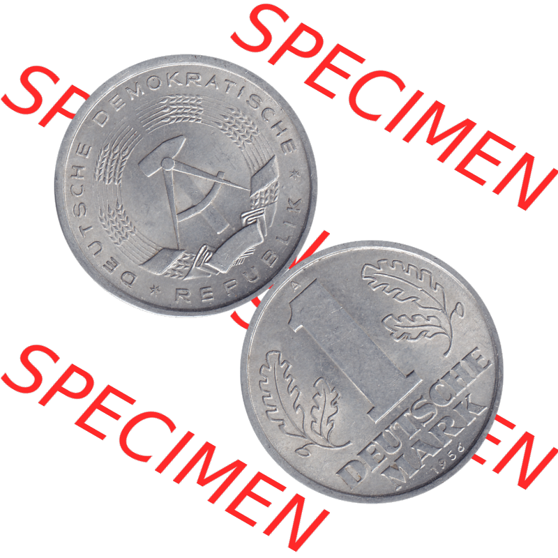 DDR Münze 1956-1990 Umlaufmünze / Kursmünze 1956-1963, A 1 Deutsche Mark 1956-09. Bildmaterial als transparente PNG-Grafik mit der Vorderseite und Rückseite vertikal... Sammlung