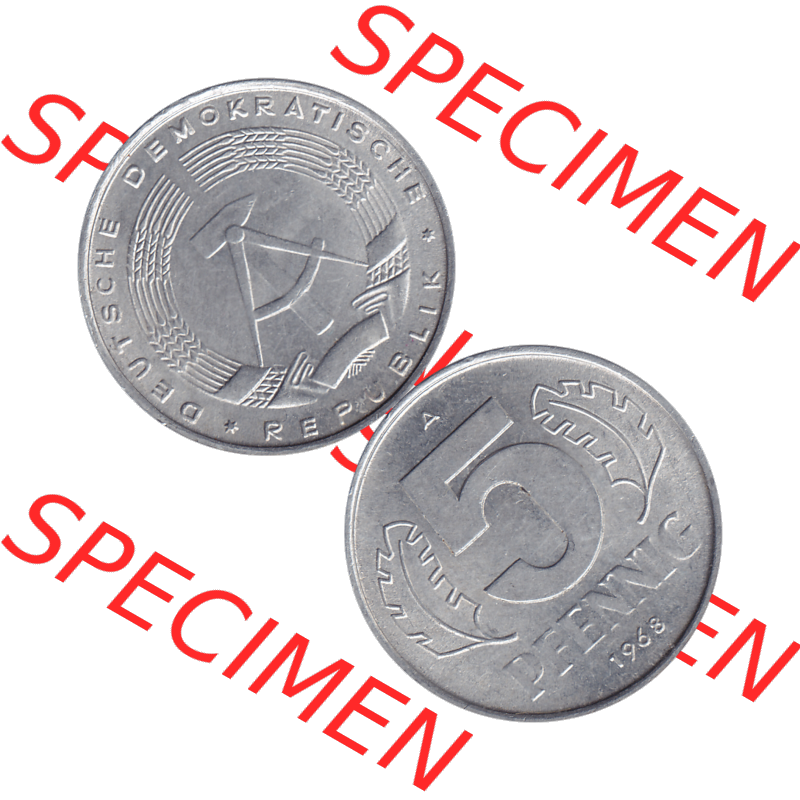 DDR Münze 1948-1990 Umlaufmünze / Kursmünze 1968-1990, Mzz. A für Berlin der DDR 5 Pfennig 1968-05. Bildmaterial als transparente PNG-Grafik mit der Vorderseite... Sammlung