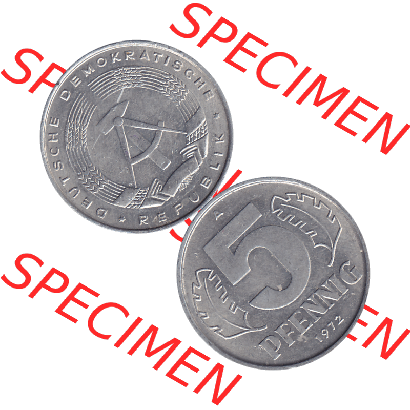 DDR Münze 1948-1990 Umlaufmünze / Kursmünze 1968-1990, A 5 Pfennig 1972-01. Bildmaterial als transparente PNG-Grafik mit der Vorderseite und Rückseite vertikal untereinander... Sammlung