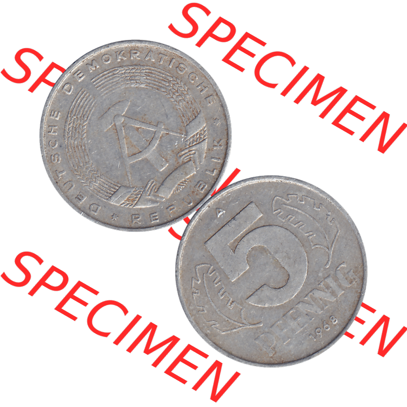 DDR Münze 1948-1990 Umlaufmünze / Kursmünze 1968-1990, Mzz. A für Berlin der DDR 5 Pfennig 1968-03. Bildmaterial als transparente PNG-Grafik mit der Vorderseite... Sammlung