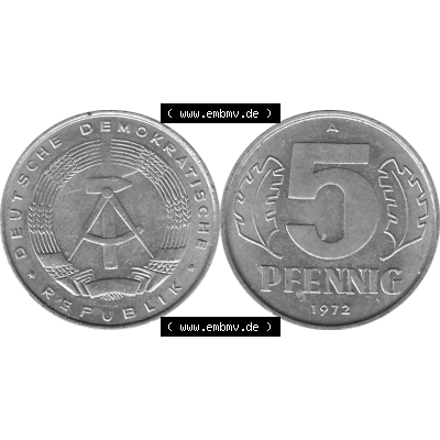 DDR Münze 1948-1990 Umlaufmünze / Kursmünze in Grau 1968-1990, A 5 Pfennig 1972-01 Graustufen. Bildmaterial als Graustufen - s/w - Grau - Schwarzweiß aus farbiger... Sammlung