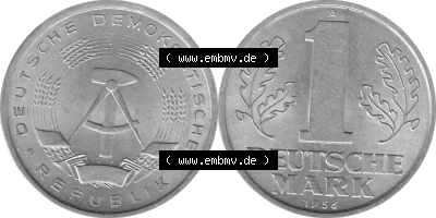 DDR Münze 1956-1990 Umlaufmünze / Kursmünze 1956-1963, A 1 Deutsche Mark 1956 (Stück 9) Graustufen. Graustufen Bildmaterial... Sammlung