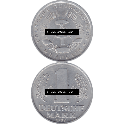 DDR Münze 1956-1990 Umlaufmünze / Kursmünze 1956-1963, A 1 Deutsche Mark 1956-10. Bildmaterial als transparente PNG-Grafik mit der Vorderseite und Rückseite vertikal... Sammlung