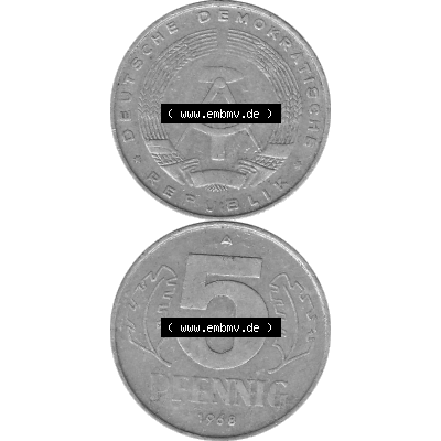 DDR Münze 1948-1990 Umlaufmünze / Kursmünze in Grau 1968-1990, A 5 Pfennig 1968-03 Graustufen. Bildmaterial als transparente Graustufen - s/w - Grau - Schwarzweiß... Sammlung