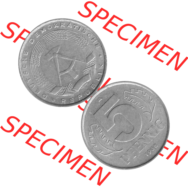DDR Münze 1948-1990 Umlaufmünze / Kursmünze in Grau 1968-1990, A 5 Pfennig 1968-04 Graustufen. Bildmaterial als transparente Graustufen - s/w - Grau - Schwarzweiß... Sammlung