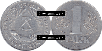 DDR Münze 1956-1990 Umlaufmünze / Kursmünze 1972-1990, A 1 Mark 1978 (Stück 4). Bildmaterial als transparente PNG-Grafik mit... Sammlung