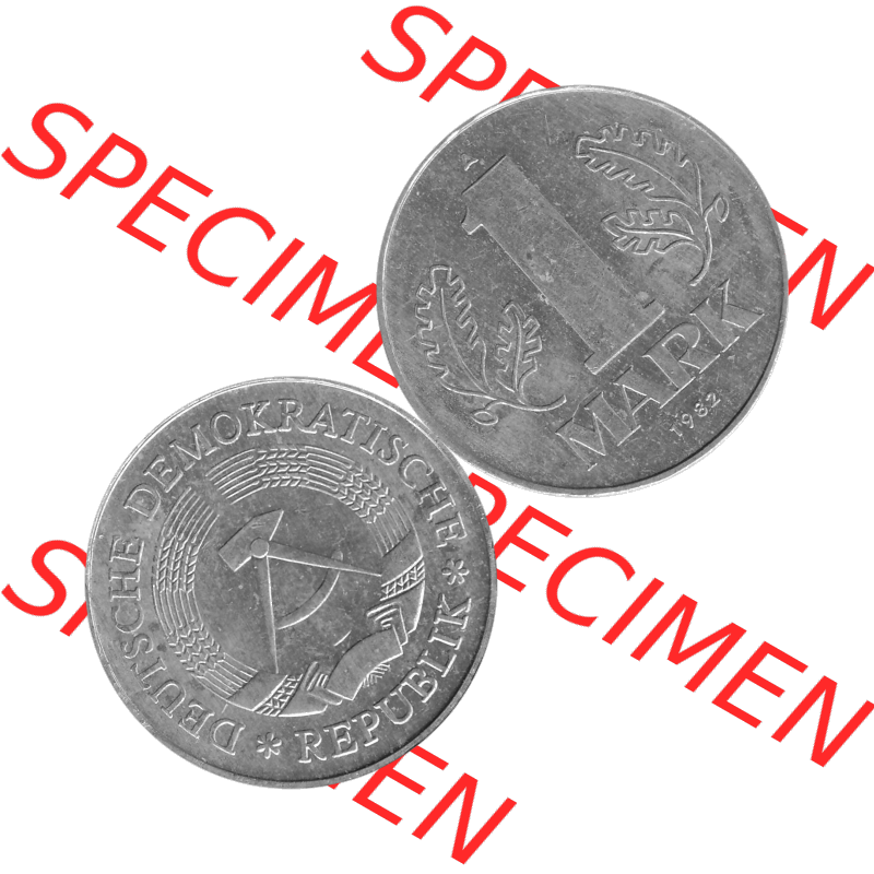 DDR Münze 1956-1990 Umlaufmünze / Kursmünze 1972-1990, A 1 Mark 1982-01 Graustufen. Graustufen Bildmaterial als transparente PNG-Grafik mit der Vorderseite und Rückseite... Sammlung