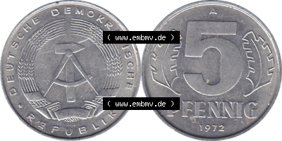 DDR Münze 1948-1990 Umlaufmünze / Kursmünze 1968-1990, A 5 Pfennig 1972, 5 / Fünf Pfennig-Stücke Sammlung
