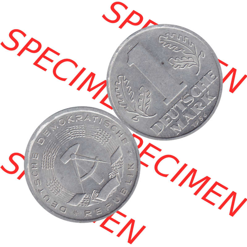 DDR Münze 1956-1990 Umlaufmünze / Kursmünze 1956-1963, A 1 Deutsche Mark 1956-10. Bildmaterial als transparente PNG-Grafik mit der Vorderseite und Rückseite horizontal... Sammlung