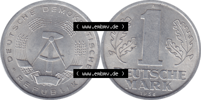 DDR Münze 1956-1990 Umlaufmünze / Kursmünze 1956-1963, A 1 Deutsche Mark 1956 (Stück 9). Bildmaterial als transparente PNG-Grafik... Sammlung