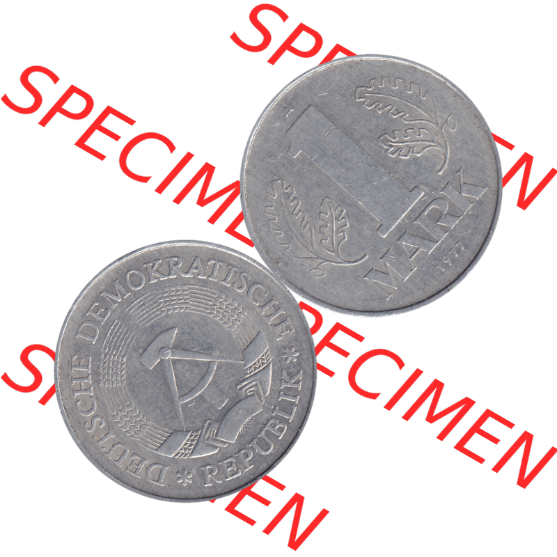 DDR Münze 1956-1990 Umlaufmünze / Kursmünze 1972-1990, A 1 Mark 1977-11. Bildmaterial als transparente PNG-Grafik mit der Vorderseite und Rückseite horizontal rechts... Sammlung
