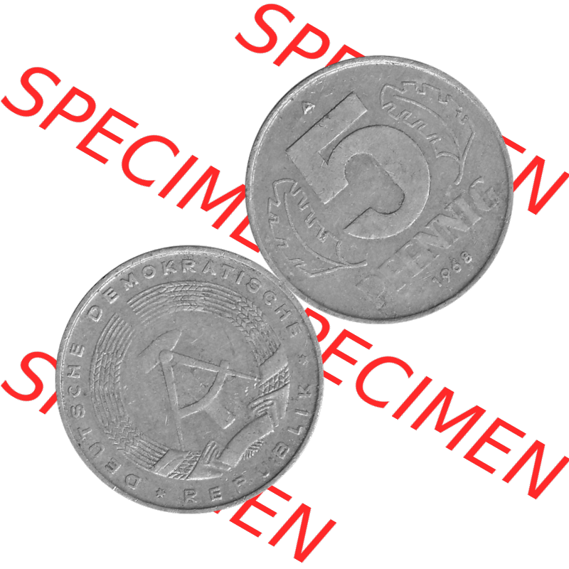 DDR Münze 1948-1990 Umlaufmünze / Kursmünze in Grau 1968-1990, A 5 Pfennig 1968-03 Graustufen. Bildmaterial als Graustufen - s/w - Grau - Schwarzweiß aus farbiger... Sammlung