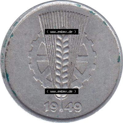 DDR Münze 1948-1990 Umlaufmünze / Kursmünze 1948-1950, Mzz. A für Berlin der DDR 5 Pfennig 1949-01. Bildmaterial als transparente PNG-Grafik mit der Vorderseite... Sammlung