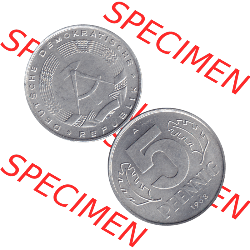 DDR Münze 1948-1990 Umlaufmünze / Kursmünze 1968-1990, Mzz. A für Berlin der DDR 5 Pfennig 1968-06. Bildmaterial als transparente PNG-Grafik mit der Vorderseite... Sammlung