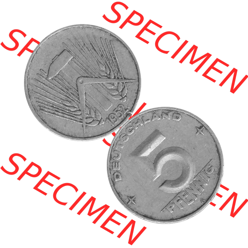 DDR Münze 1948-1990 Umlaufmünze / Kursmünze in Grau 1952-1953, A 5 Pfennig 1952-02 Graustufen. Bildmaterial als transparente Graustufen - s/w - Grau - Schwarzweiß... Sammlung