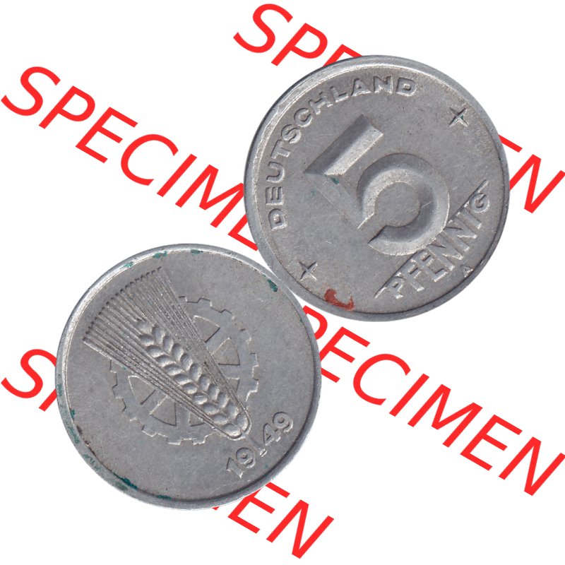 DDR Münze 1948-1990 Umlaufmünze / Kursmünze 1948-1950, Mzz. A für Berlin der DDR 5 Pfennig 1949-01. Bildmaterial als transparente PNG-Grafik mit der Vorderseite... Sammlung