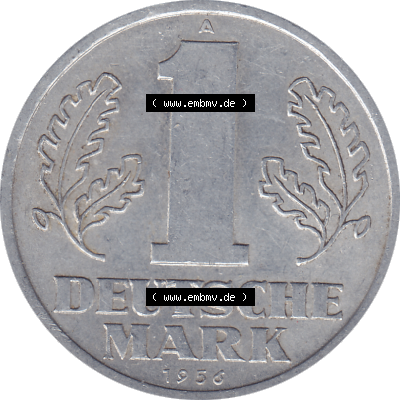 DDR Münze 1956-1990 Umlaufmünze / Kursmünze 1956-1963, A 1 Deutsche Mark 1956-11. Bildmaterial als transparente PNG-Grafik mit der Rückseite mit Wertzahl bzw.... Sammlung