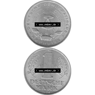 DDR Münze 1956-1990 Umlaufmünze / Kursmünze 1956-1963, A 1 Deutsche Mark 1956-09 Graustufen. Bildmaterial als transparente Graustufen PNG-Grafik mit der Vorderseite und... Sammlung