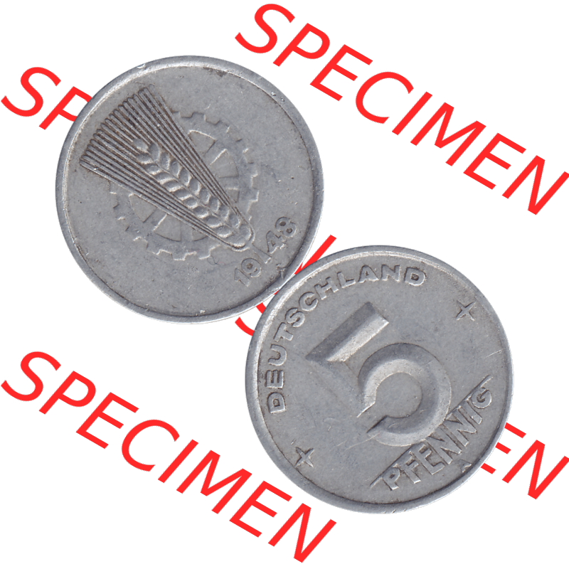 DDR Münze 1948-1990 Umlaufmünze / Kursmünze 1948-1950, Mzz. A für Berlin der DDR 5 Pfennig 1948-01. Bildmaterial als transparente PNG-Grafik mit der Vorderseite... Sammlung
